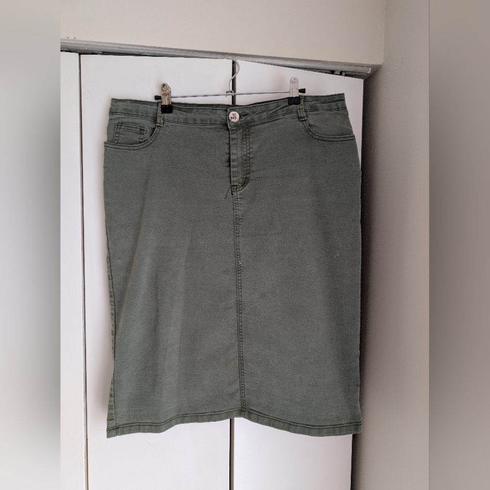 Women's Olive Green Denim Jean Pencil Skirt XL